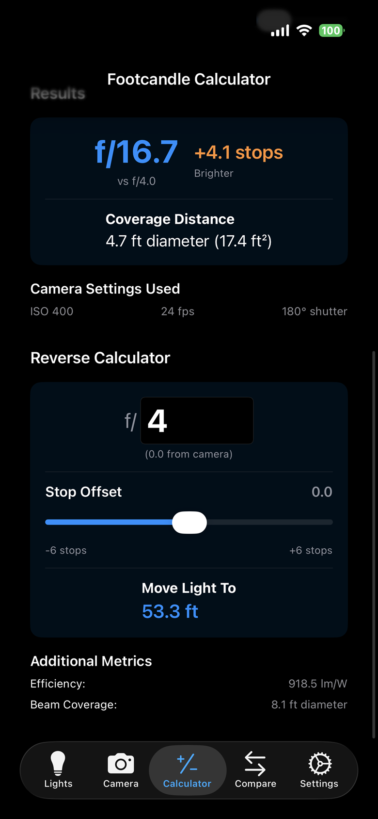 Footcandle Calculator Interface